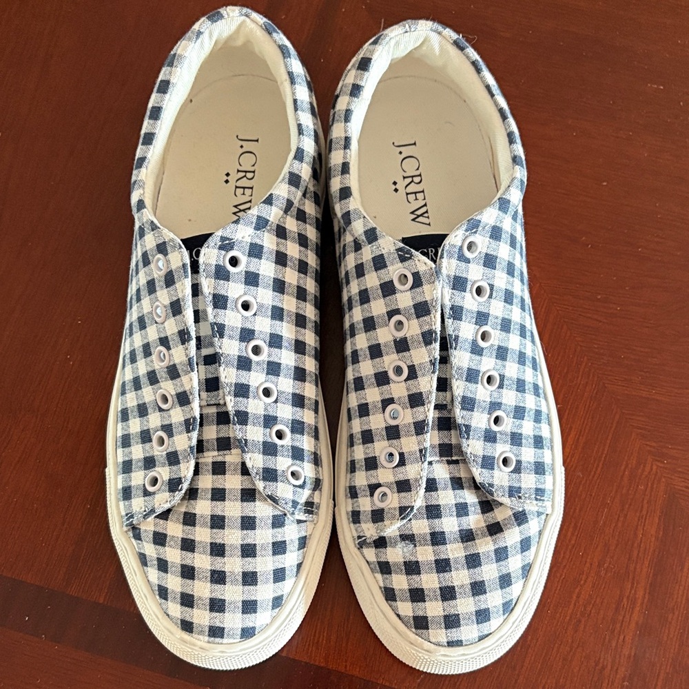J. Crew Navy and White Checkered Sneakers size 6.5
